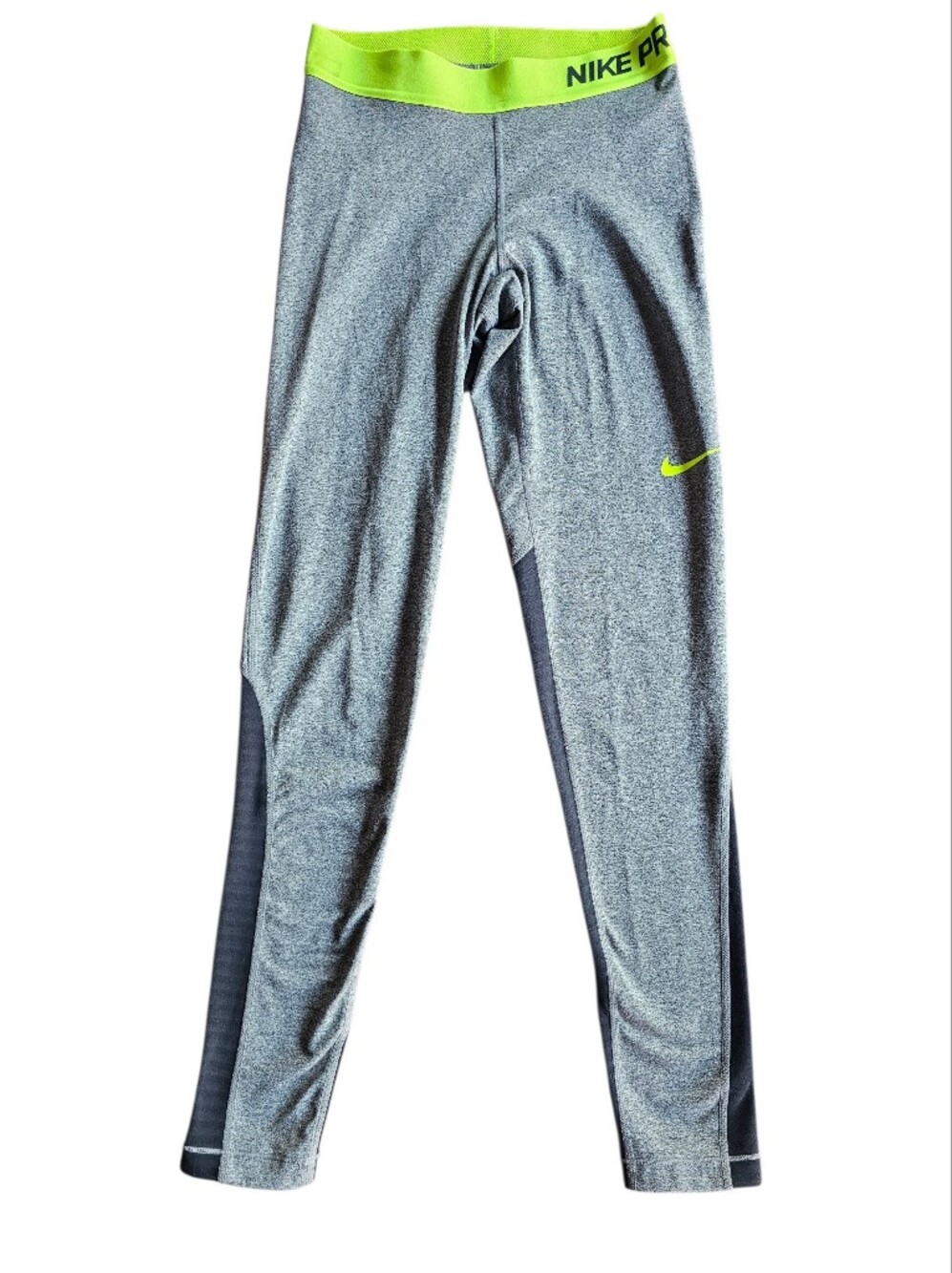 Nike Heather Gray Leggings with Neon Yellow Swoosh